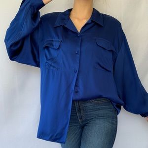Anna & Frank 100% Silk Blue Button Up Shirt